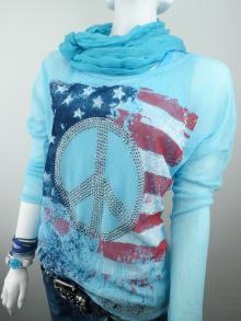 Tunika/Shirt blau im Lagenlook 2tlg. USA Stars & Stripes & Flag Peace 