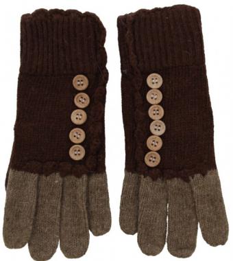 Strick Handschuhe mit Knöpfen Braun 