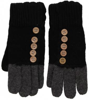 Strick Handschuhe mit Knöpfen Schwarz/Anthrazit 