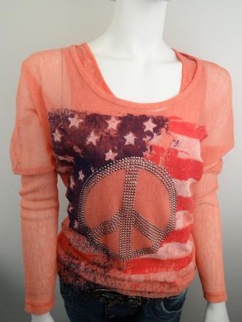 Tunika/Shirt Koralle im Lagenlook 2tlg. USA Stars & Stripes & Flag Peace 